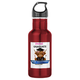 Personalized Highland Cow Dental Hygienist Graduat Stainless Steel Water Bottle