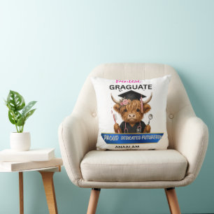 Personalized Highland Cow Dental Hygienist Graduat Throw Pillow