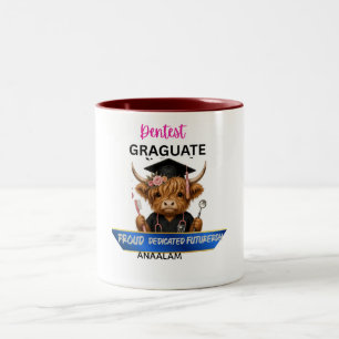Personalized Highland Cow Dental Hygienist Graduat Two-Tone Coffee Mug