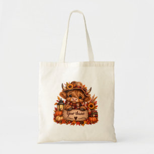 Personalized Highland Cow Fall Farmhouse Tote Bag