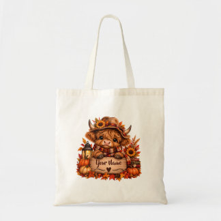 Personalized Highland Cow Fall Farmhouse Tote Bag