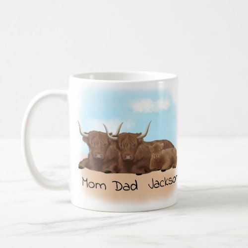 Personalized Highland Cow Family  Coffee Mug