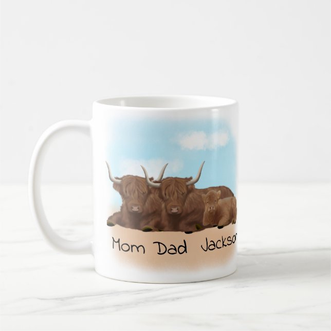 Personalized Highland Cow Family  Coffee Mug (Left)