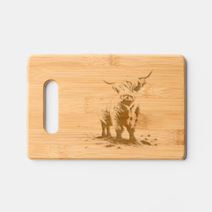 Personalized Highland cow farmhouse etched Engraved Cutting Board