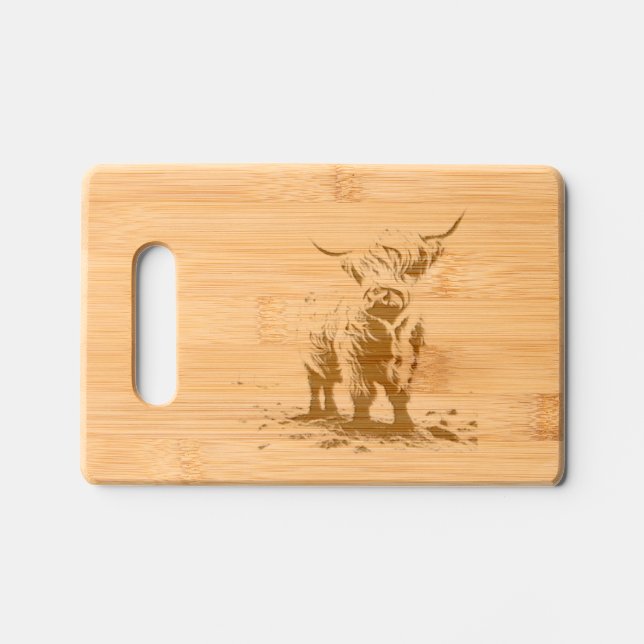 Personalized Highland cow farmhouse etched Engraved Cutting Board (Front)