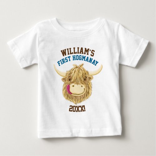 Personalized Highland Cow First Hogmanay Baby T_Shirt