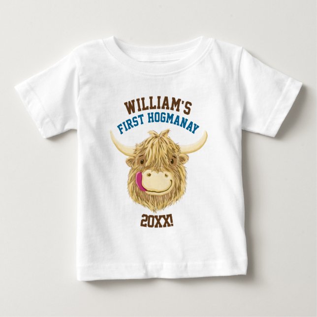 Personalized Highland Cow First Hogmanay Baby T-Shirt (Front)
