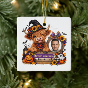 Personalized Highland Cow Halloween  Ceramic Ornament
