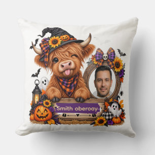 Personalized Highland Cow Halloween Throw Pillow