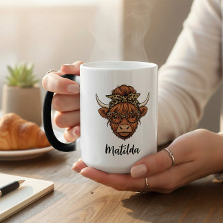 Personalized Highland cow messy bun  Color Morph Mug