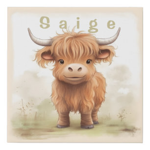 Personalized highland cow nursery wall art