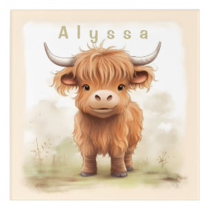 Personalized highland cow nursery wall art