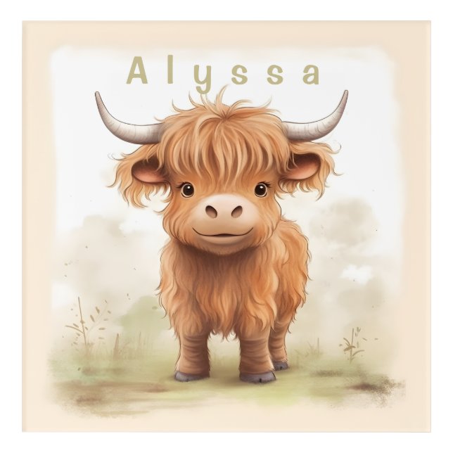 Personalized highland cow nursery wall art (Front)