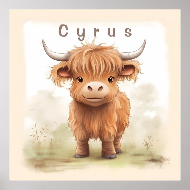 Personalized highland cow nursery wall art (Front)