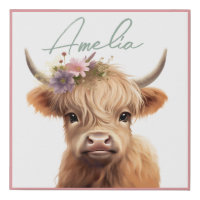 Personalized highland cow nursery wall art
