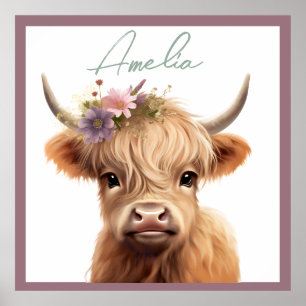 Personalized highland cow nursery wall art