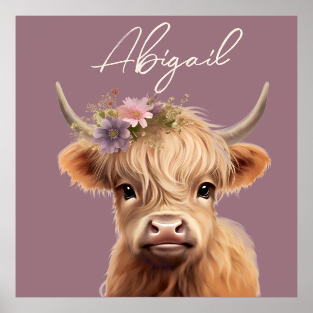 Personalized highland cow nursery wall art (Front)