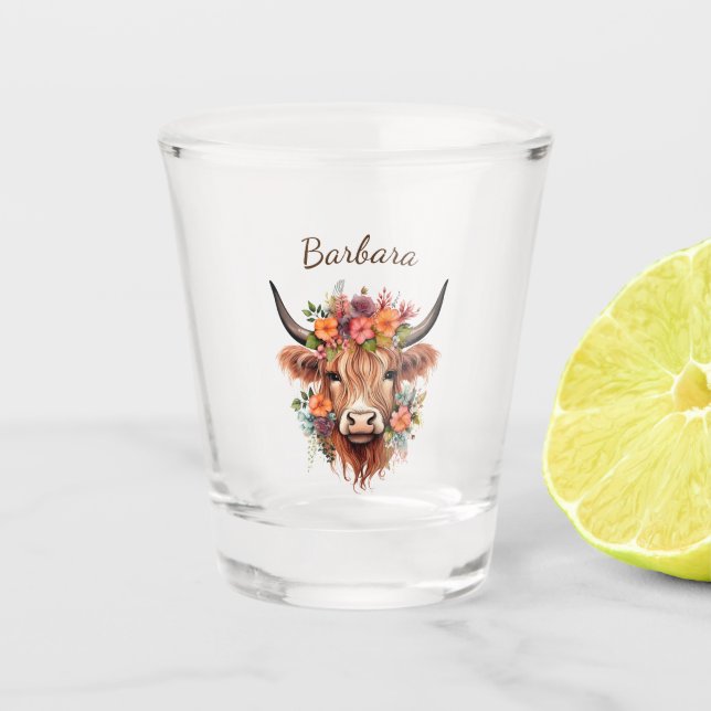 Personalized Highland Cow Shot Glass (Front)