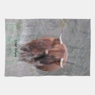 Personalized Highland Cow Teatowel Kitchen Towel