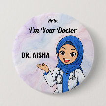 Personalized Hijab Doctor Name Button
