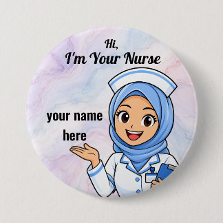 Personalized Hijab Nurse Name Button