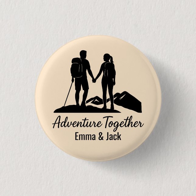 Personalized Hiking Couple Silhouette Minimalist Button (Front)