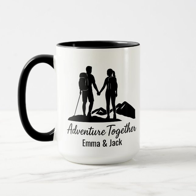 Personalized Hiking Couple Silhouette Minimalist Mug (Left)