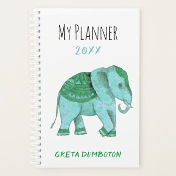 Personalized Hip Green Tribal Elephant Tusker Planner by EleSil at Zazzle