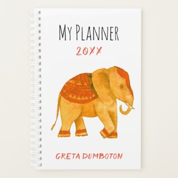 Personalized Hip Orange Tribal Elephant Tusker Planner by EleSil at Zazzle
