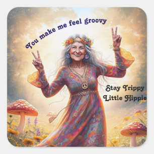 Personalized Hippie Boho Grandma Custom Mushrooms  Square Sticker