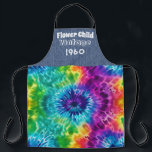 Personalized Hippie Tie Dye All-Over Print Apron<br><div class="desc">Way Cool! Wearable Art Peace, Love, and Happiness Trippy Hippie Tie Dye Apron Personalized with Your Own Birth Year! You can easily Personalize this Retro 1970's Apron by Adding Your Own Birth Year! Tie Dye Aprons are perfect for Guys and Gals! Boho Tie Dye Aprons never go out of Style!...</div>