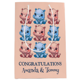 Personalized Hippo Baby Shower Pink Medium Gift Bag
