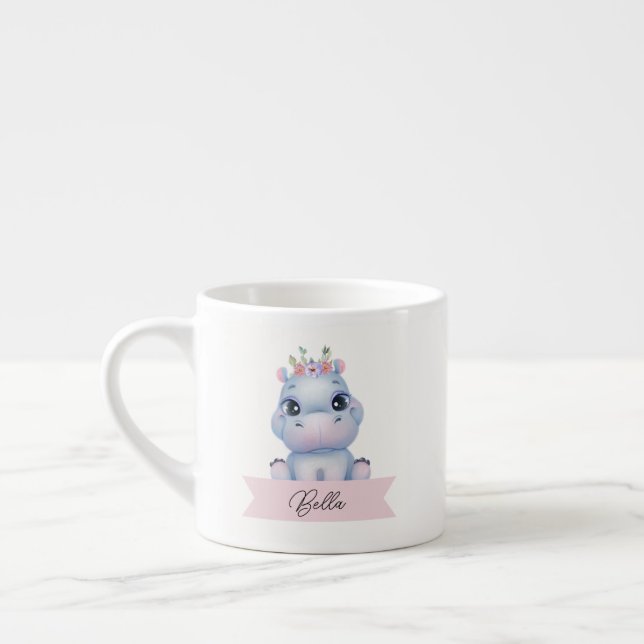 Personalized hippo kids  espresso cup (Left)