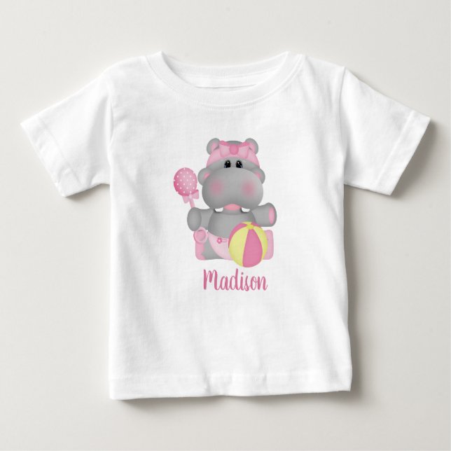 Personalized Hippo with Rattle and Ball T-Shirt (Front)