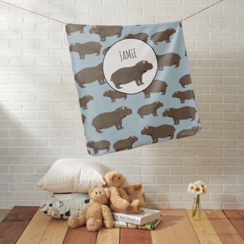 Personalized Hippopotamus Hippo Pattern  Baby Blanket
