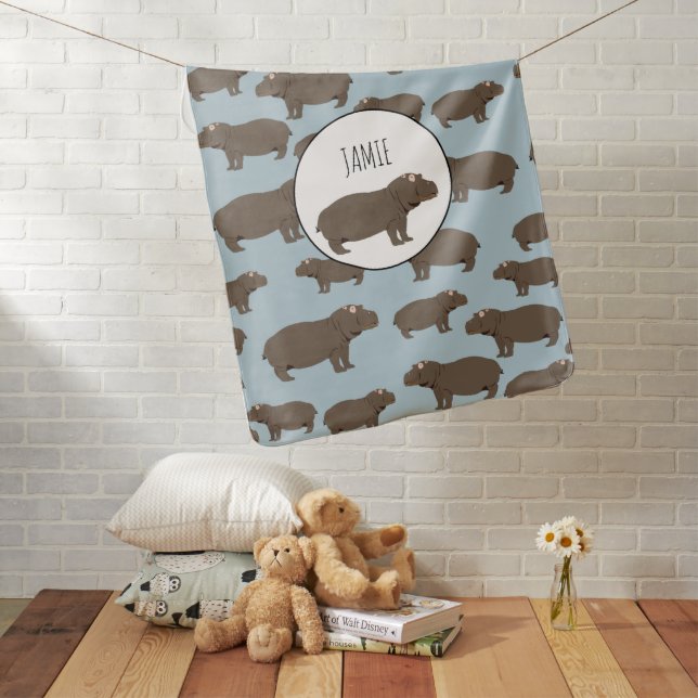 Personalized Hippopotamus Hippo Pattern  Baby Blanket (In Situ)