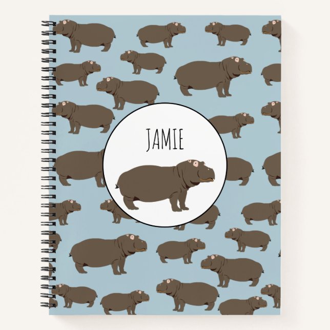 Personalized Hippopotamus Hippo Pattern Notebook (Front)