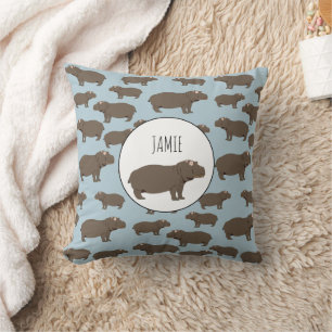 Personalized Hippopotamus Hippo Pattern Throw Pillow
