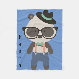 Personalized Hipster Mr Cool Panda Bear Baby Fleece Blanket