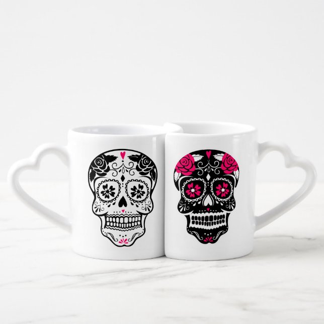 Personalized Hipster Sugar Skull Coffee Mug Set (Front Nesting)