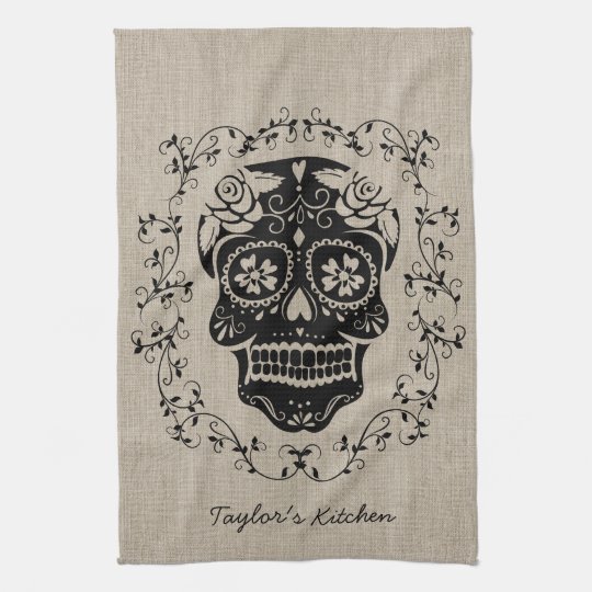 Personalized Hipster Sugar Skull Kitchen Towel Zazzle Com