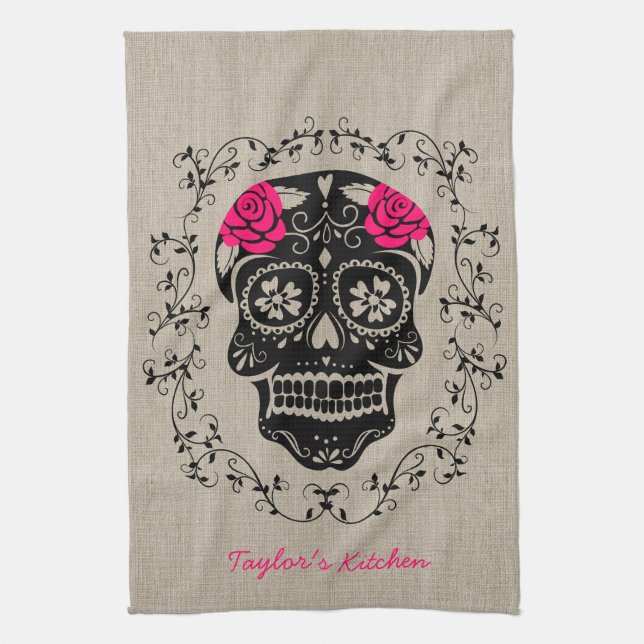 Personalized Hipster Sugar Skull Towel (Vertical)