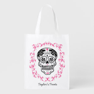 Victorian Gothic Halloween Skull Trick or Treat Grocery Bag