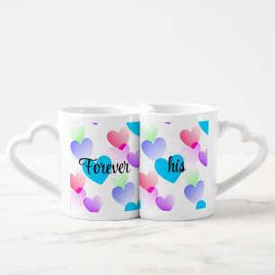 Personalized His and Hers Colorful Hearts Coffee Mug Set