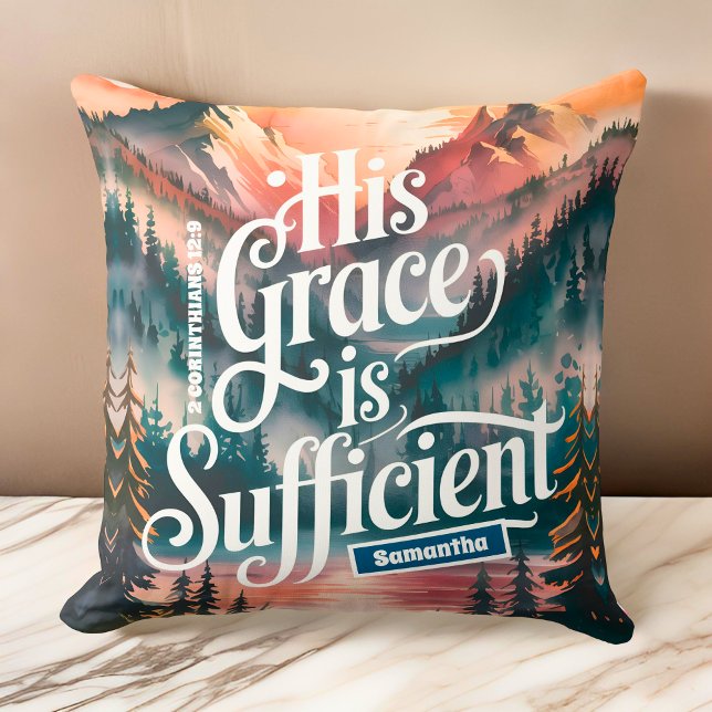 Personalized His Grace is Sufficient Christian Throw Pillow (Creator Uploaded)