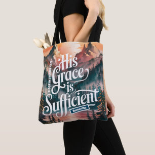 Personalized His Grace is Sufficient Christian Tote Bag