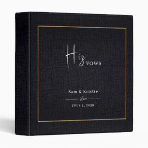Personalized His Her Vows Gold Frame Fabric Look  3 Ring Binder