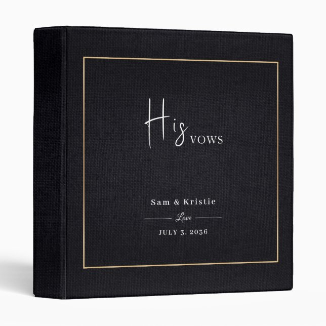 Personalized His Her Vows Gold Frame Fabric Look  3 Ring Binder (Front/Spine)