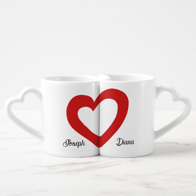 Personalized His & Hers Valentine Red Heart Coffee Mug Set (Front Nesting)