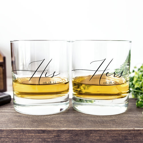Personalized His & Hers Wedding Date Whiskey Glass